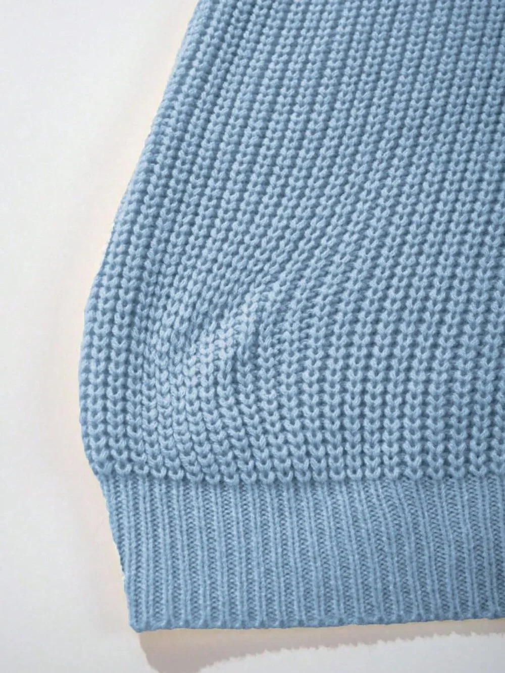 Baby Blue Casual Women Ribbed Long Sleeve Sweater
